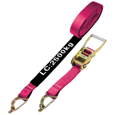 Pink Ratchet Tie Down 50mmx9M 2.5T Captive J-Hook RTDJ509-P