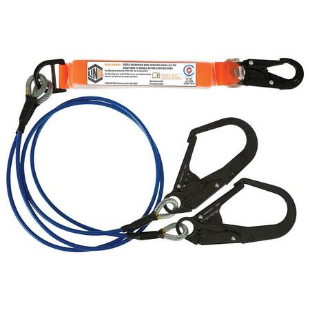Elite Double Leg Shock Absorbing 2M Wire Rope Lanyard With Hardware Sn & Sd X2 WLSA2SNSDSR