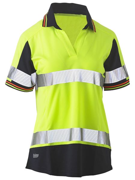 Bisley BKL1225T Women's Taped Two Tone Hi Vis V-Neck Polo