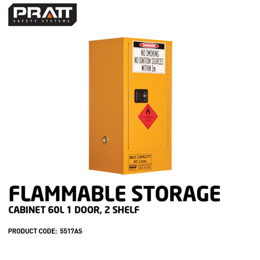 Flammable Liquid Storage Cabinet: 60L - 1 Door - 2 Shelves 5517AS