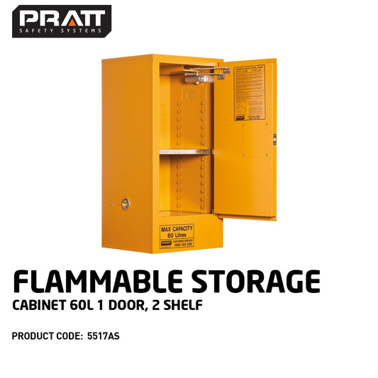 Flammable Liquid Storage Cabinet: 60L - 1 Door - 2 Shelves 5517AS