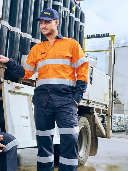 BS8438T Bisley Apex 185 Taped Hi Vis FR Ripstop Vented Shirt