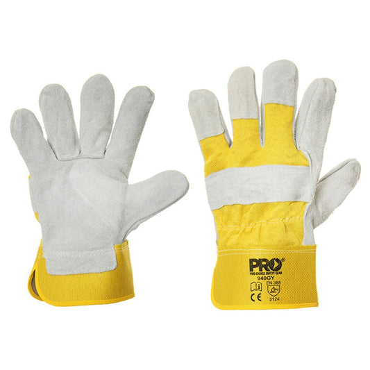 Yellow/Grey Leather Gloves Large 940GY