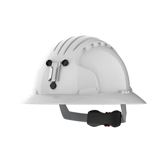 EVO 6100 Full Brim Unvented Hard Hat with Miners Cap Attachment White