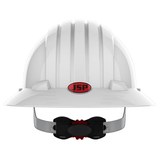 EVO 6100 Full Brim Unvented Hard Hat with Miners Cap Attachment White