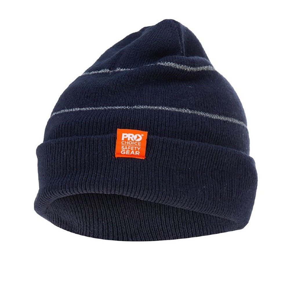 Navy Beanie With Retro-Reflective Stripes BNRR