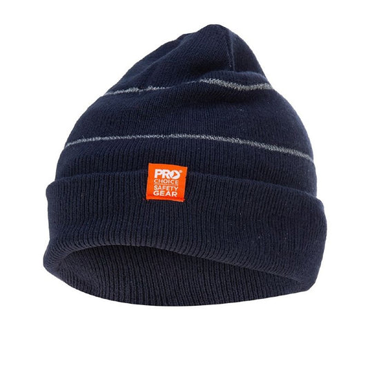 Navy Beanie With Retro-Reflective Stripes BNRR
