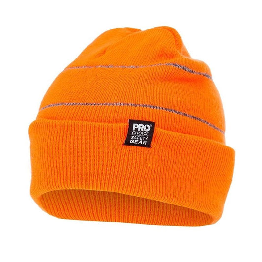 Hi Vis Orange Beanie With Retro-Reflective Stripes BORR
