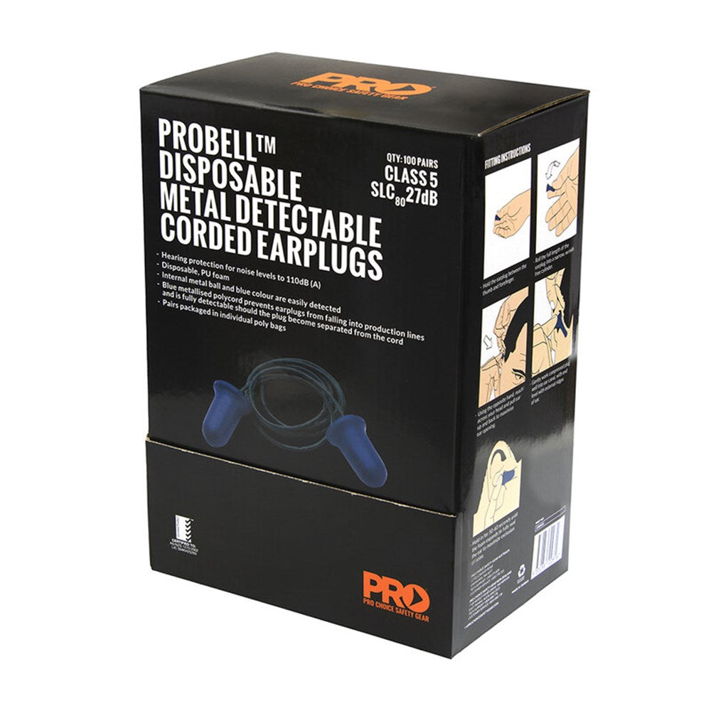 Probell Metal Detectable Earplugs Corded EPBMDC