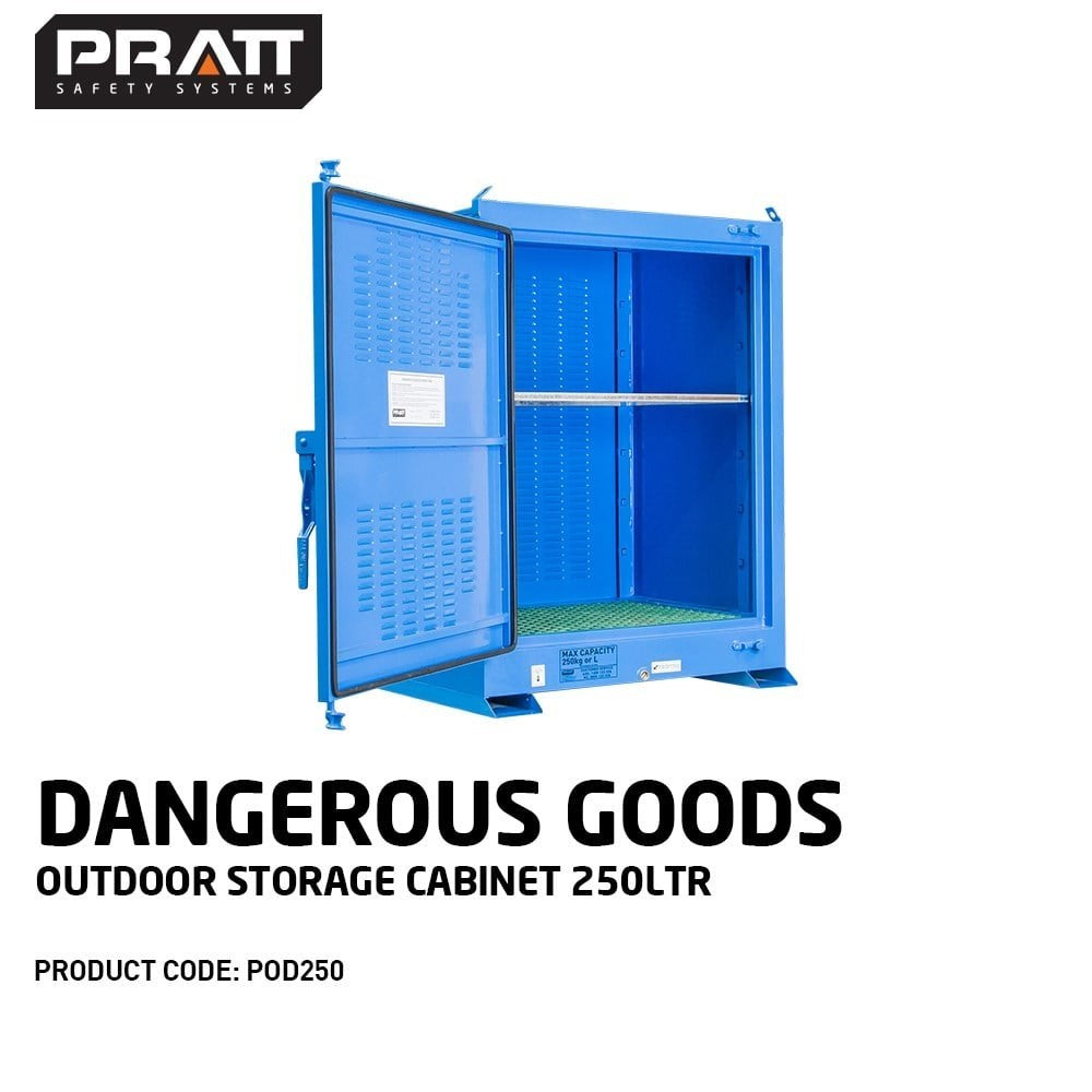 Dangerous Goods Outdoor Storage Cabinet:250L - 1 Door - 2 Shelves POD250