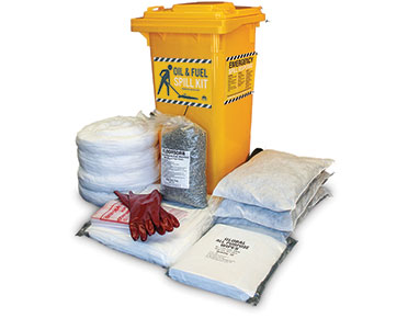 Spill kit – oil and fuel 120L wheelie bin premium SKH120