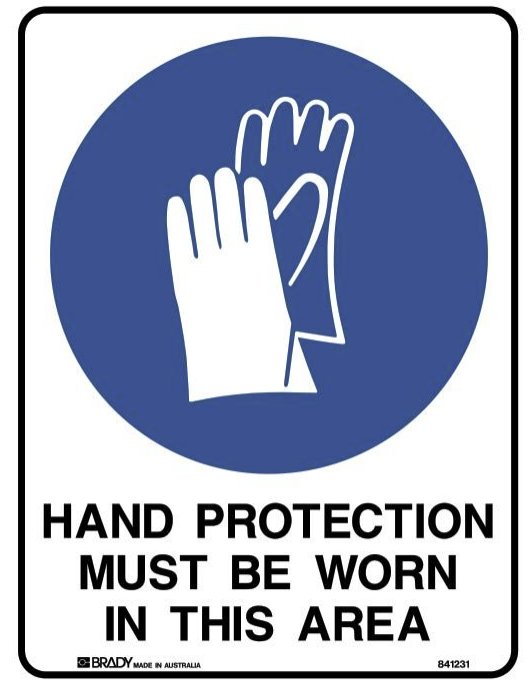 Hand Protection Must Be Worn In This Area Sign