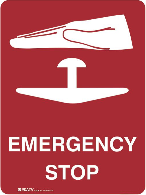 Emergency Information Sign - Emergency Stop (Self Adhesive Vinyl) H125mm x W90mm
