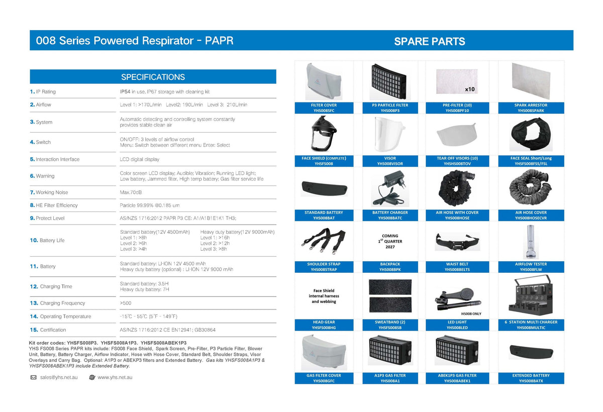 YHS FS008 P3 Powered Air Purifying Respirator with Face Shield