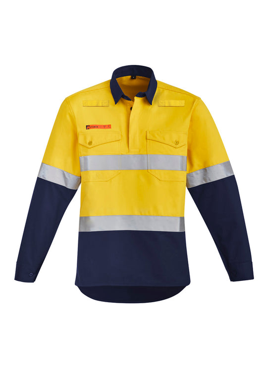 ZW143 Syzmik Mens Orange Flame Hi Vis Closed Front Shirt - Hoop Taped