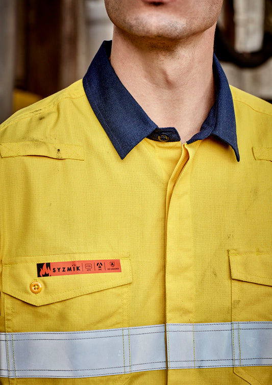 ZW180 Syzmik Mens Orange Flame Lightweight Ripstop Spliced Shirt - Hoop Taped