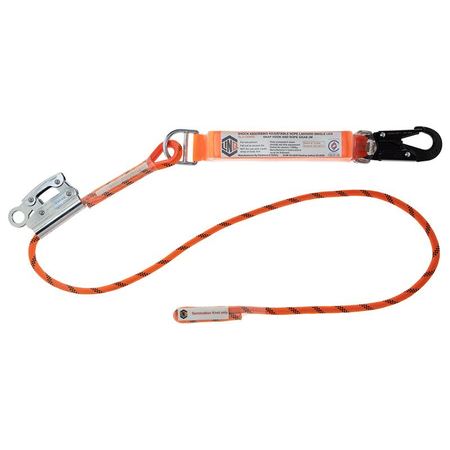 Single Leg 2M Shock Absorb Adjustable Rope Lanyard With Hardware Sn & Rg RLA1SNRG