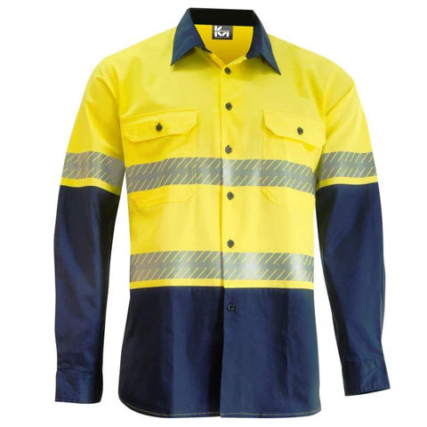 KM Workwear Hi Vis 2 Tone Vented Regular Weight Shirt c/w 3M Segmented Reflective Tape 2331THW
