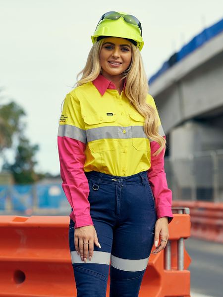 Bisley BL6696T Women's Taped Hi Vis Cool Lightweight Drill Shirt