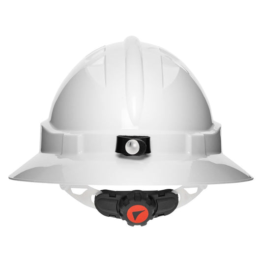 V6 Hard Hat Vented Full Brim + Lamp Bracket Ratchet Harness - White