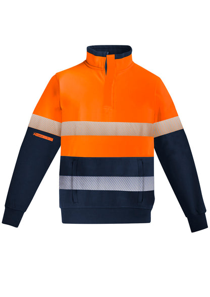 ZW150 Syzmik Mens Orange Flame Hi Vis 1/4 Zip Brushed Fleece Pullover - Hoop Taped