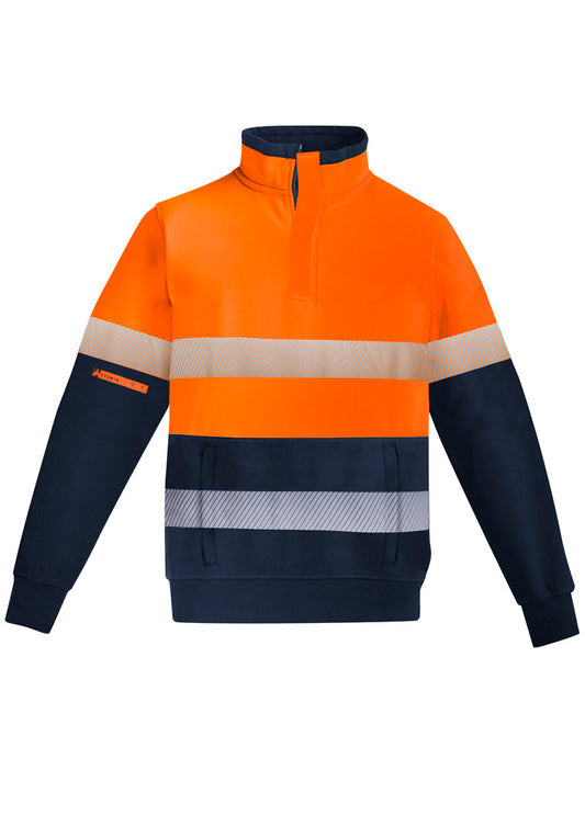 ZW150 Syzmik Mens Orange Flame Hi Vis 1/4 Zip Brushed Fleece Pullover - Hoop Taped