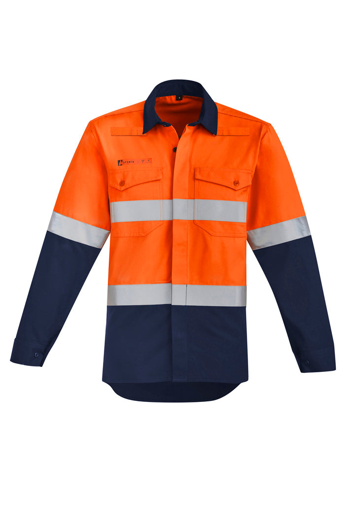 ZW140 Syzmik Mens Orange Flame Hi Vis Open Front Spliced Shirt - Hoop Taped