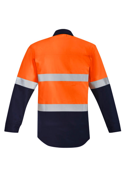 ZW140 Syzmik Mens Orange Flame Hi Vis Open Front Spliced Shirt - Hoop Taped