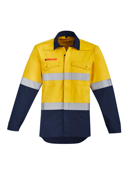 ZW140 Syzmik Mens Orange Flame Hi Vis Open Front Spliced Shirt - Hoop Taped
