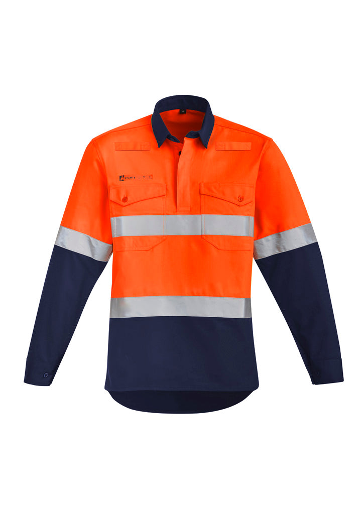 ZW143 Syzmik Mens Orange Flame Hi Vis Closed Front Shirt - Hoop Taped