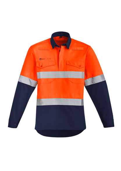 ZW143 Syzmik Mens Orange Flame Hi Vis Closed Front Shirt - Hoop Taped