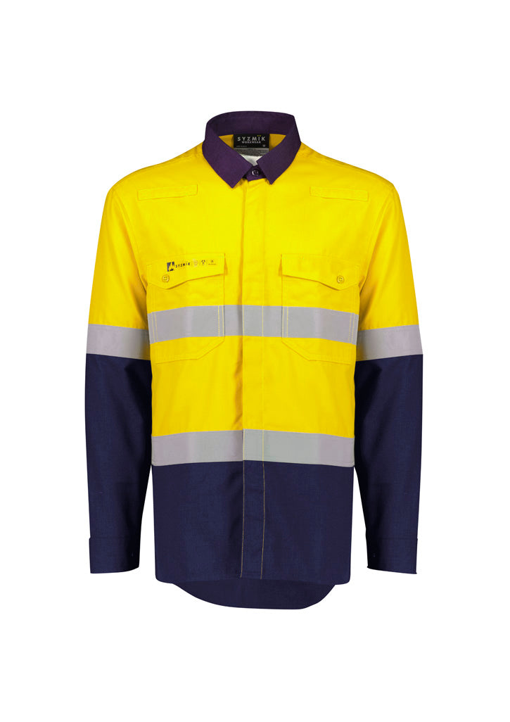ZW180 Syzmik Mens Orange Flame Lightweight Ripstop Spliced Shirt - Hoop Taped
