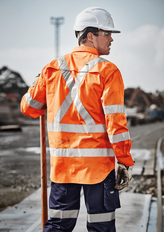 ZW690 Syzmik Mens Hi Vis X Back Taped Long Sleeve Shirt