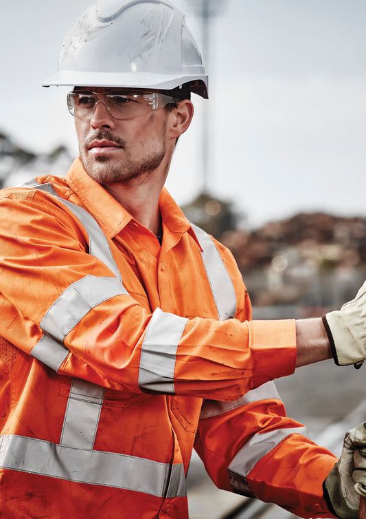ZW690 Syzmik Mens Hi Vis X Back Taped Long Sleeve Shirt